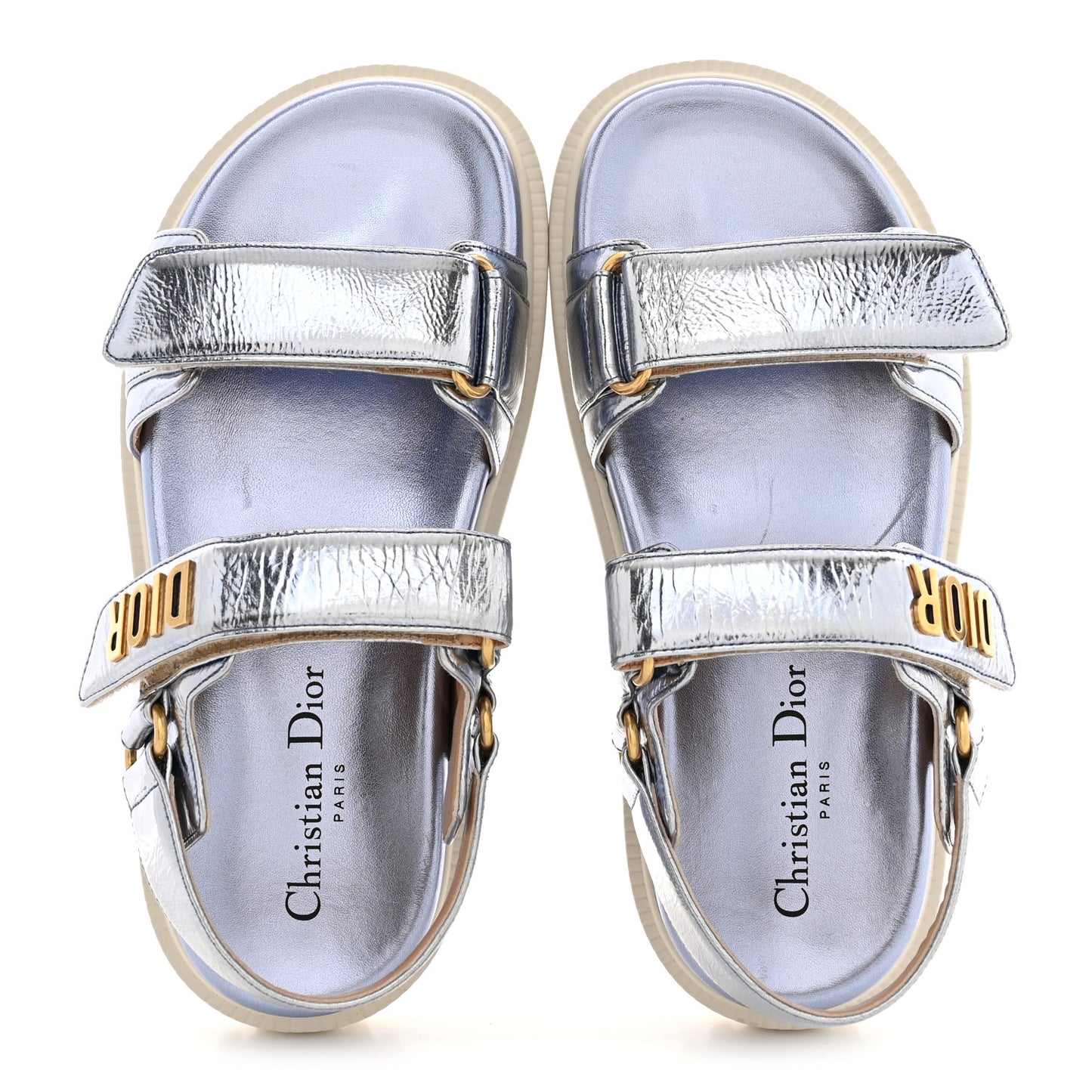 Laminated Crinkled Calfskin Dioract Sandals 35 Indigo Metal