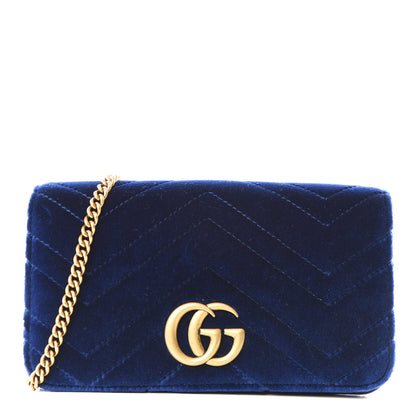 Gucci Velvet Matelasse GG Marmont Mini Bag Cobalt Blue 1 of 8