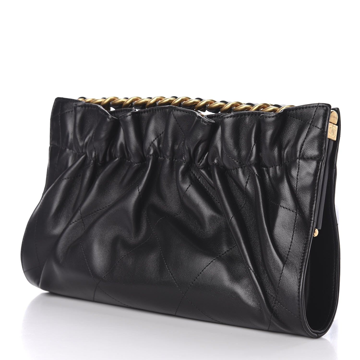 Chanel Lambskin Chain Kiss Lock Clutch Black 3 of 9