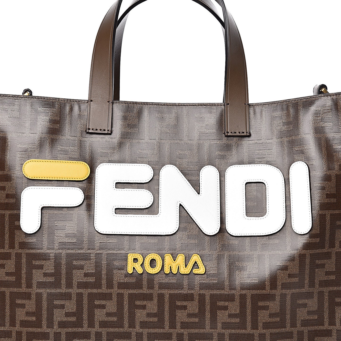 X FILA Glazed Fabric FF 1974 Mania Shopping Tote Bag Mogano Panna White