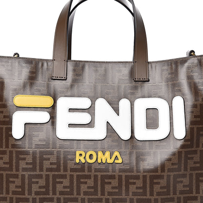 Fendi X FILA Glazed Fabric FF 1974 Mania Shopping Tote Bag Mogano Panna White 10 of 10