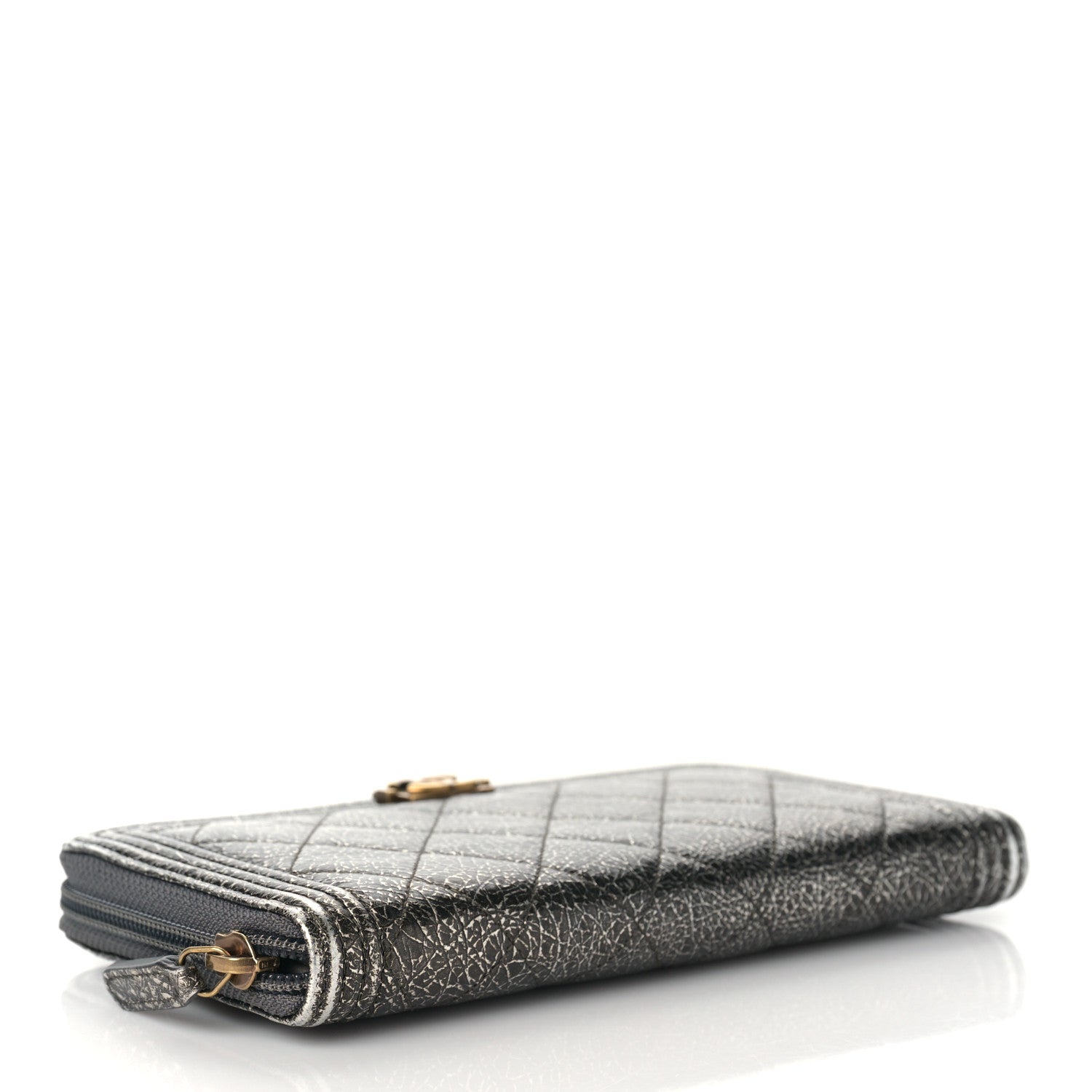 Chanel Cracked Metallic Calfskin Quilted Boy Long Zip Around Wallet Dark Silver 4 of 11