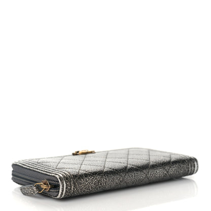 Chanel Cracked Metallic Calfskin Quilted Boy Long Zip Around Wallet Dark Silver 4 of 11
