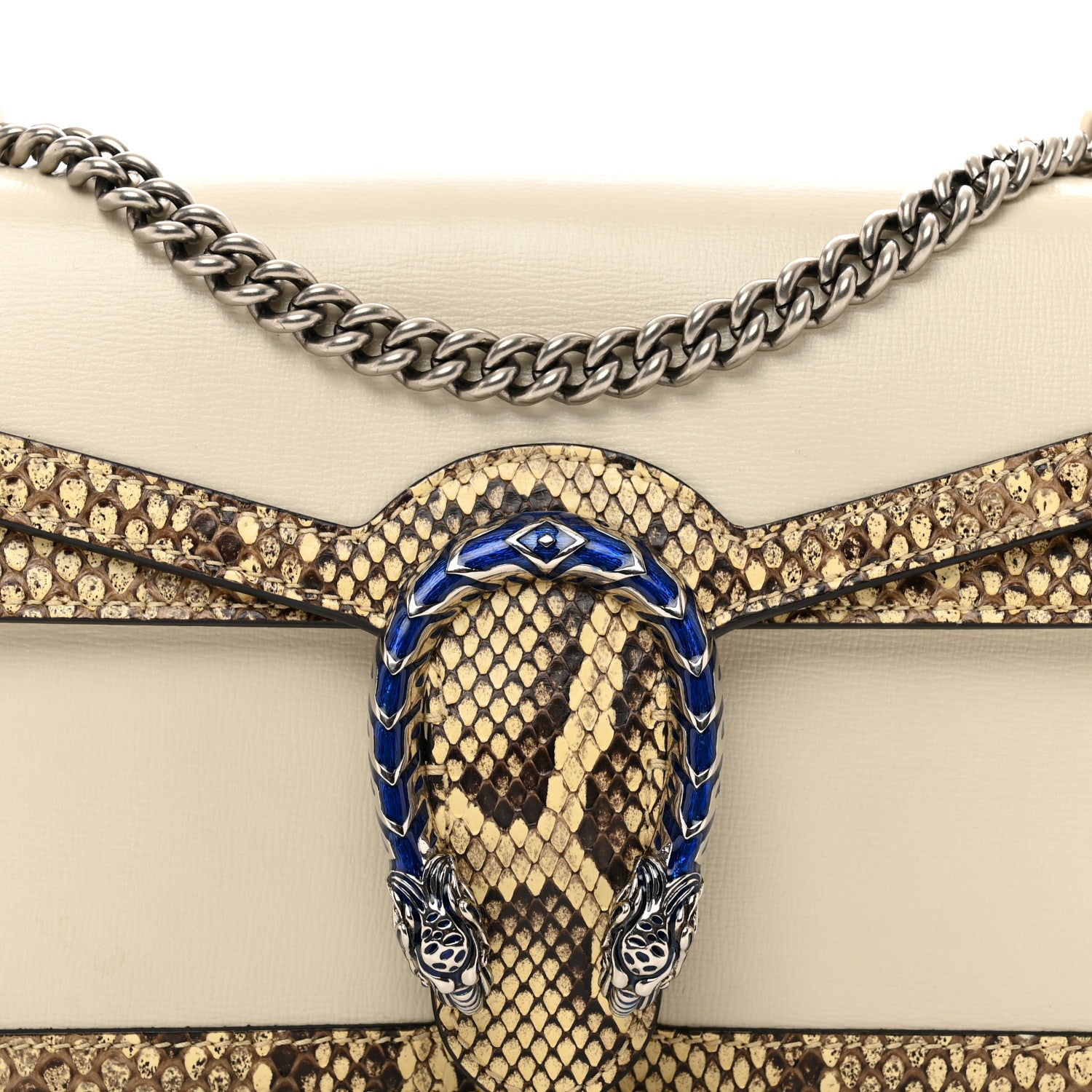 Gucci Calfskin Snakeskin Enamel Small Dionysus Shoulder Bag White Beige Electric Blue 5 of 13