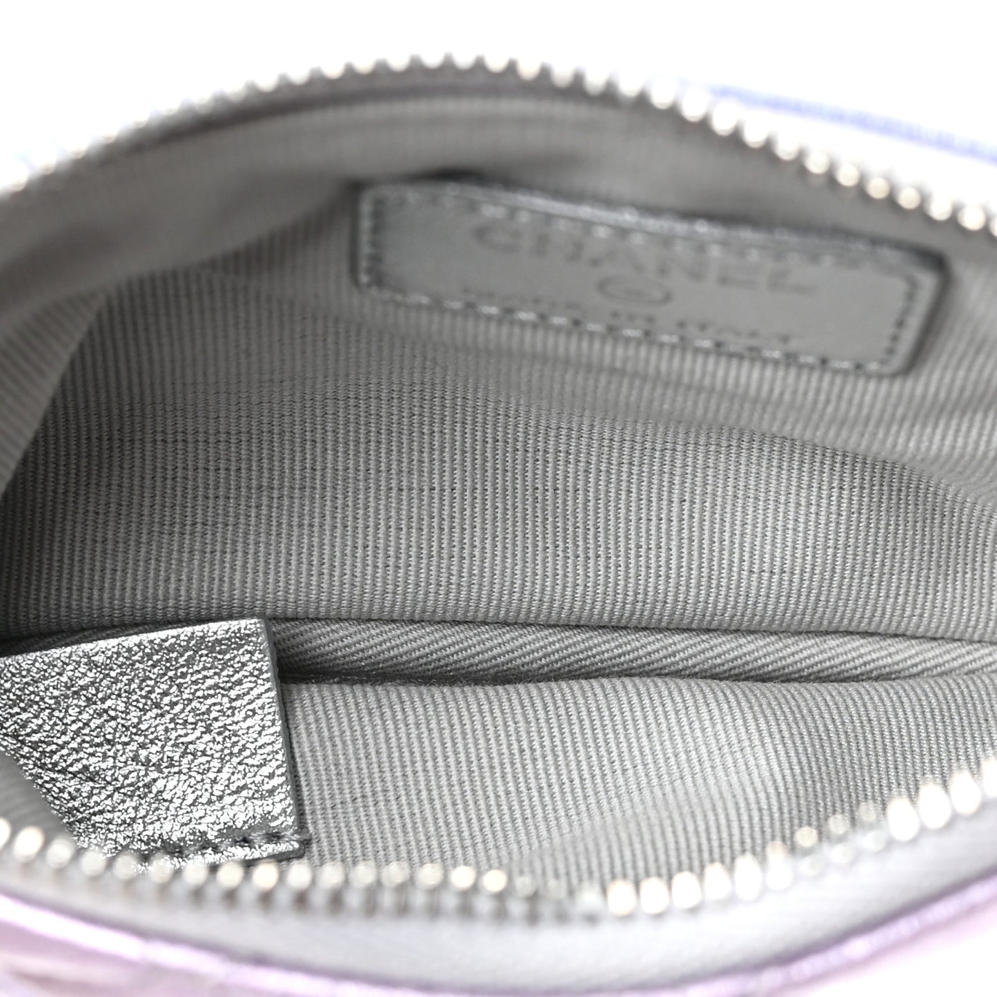Gradient Metallic Calfskin Quilted Small Cosmetic Pouch Silver Blue Yellow Purple