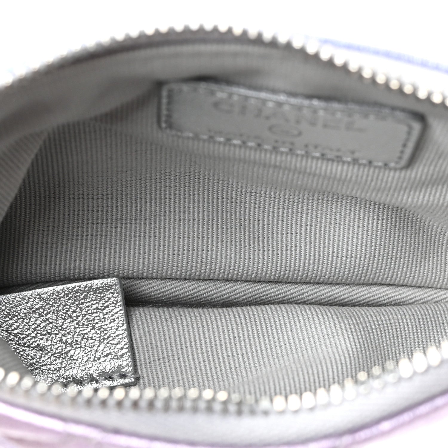 Chanel Gradient Metallic Calfskin Quilted Small Cosmetic Pouch Silver Blue Yellow Purple 5 of 7