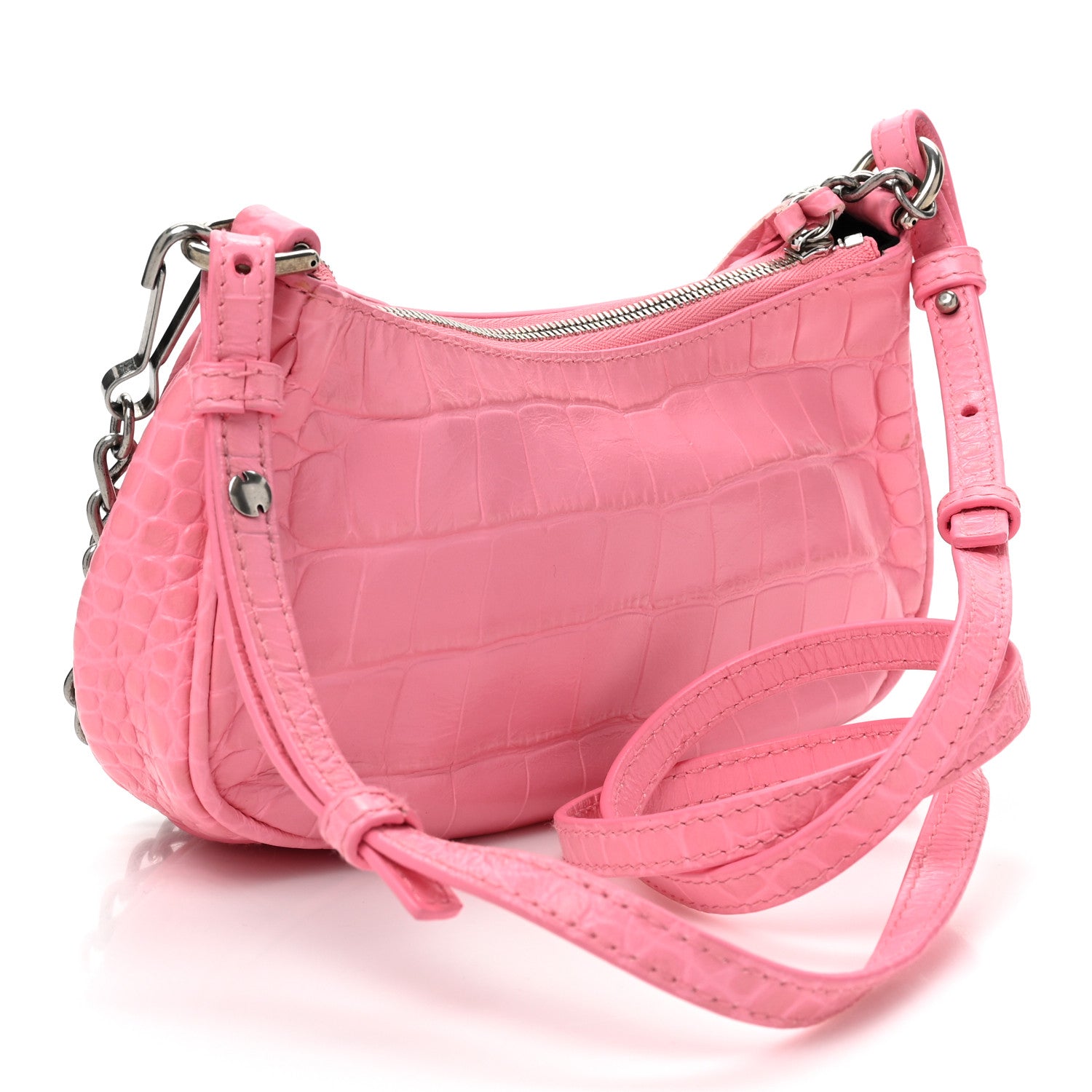 Balenciaga Extra Supple Calfskin Crocodile Embossed Le Cagole Mini Purse With Chain Sweet Pink 3 of 10