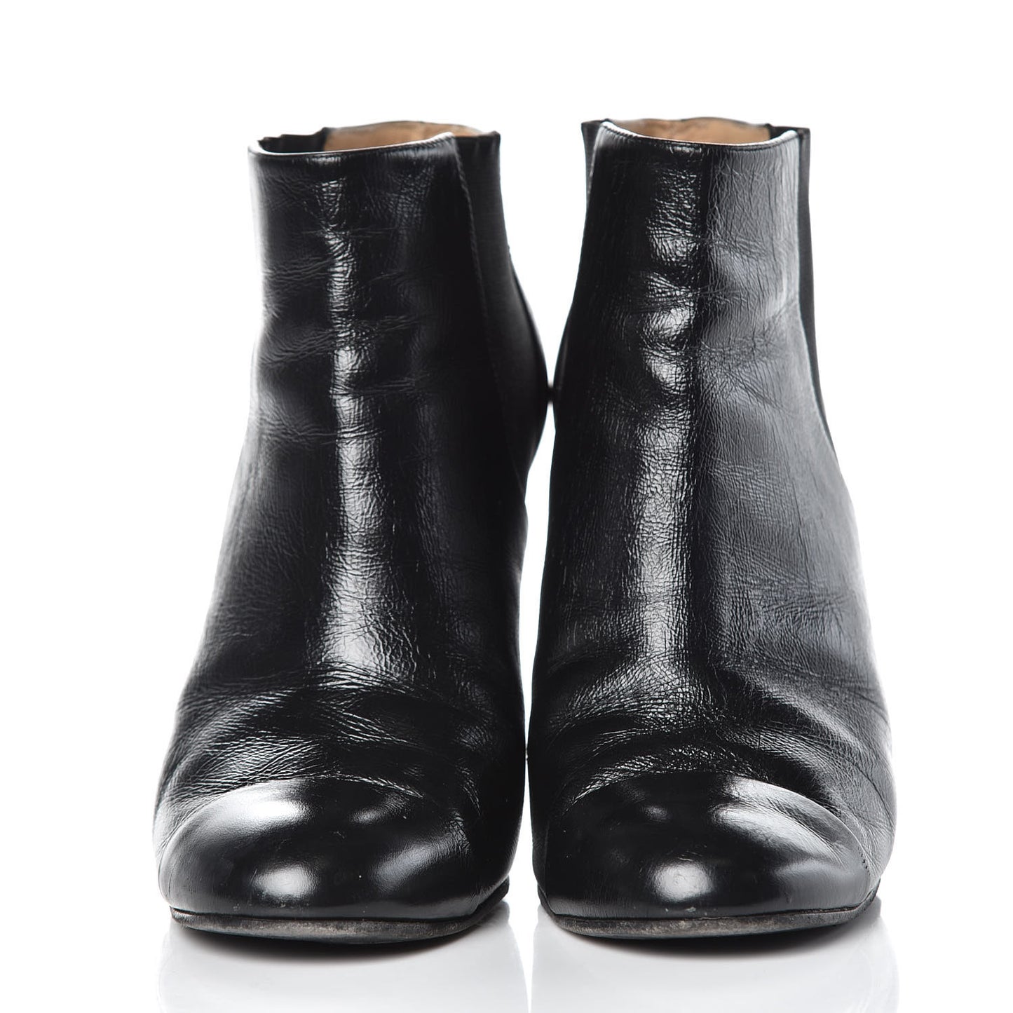 Crinkled Calfskin Cap Toe CC Short Ankle Boots 39 Black