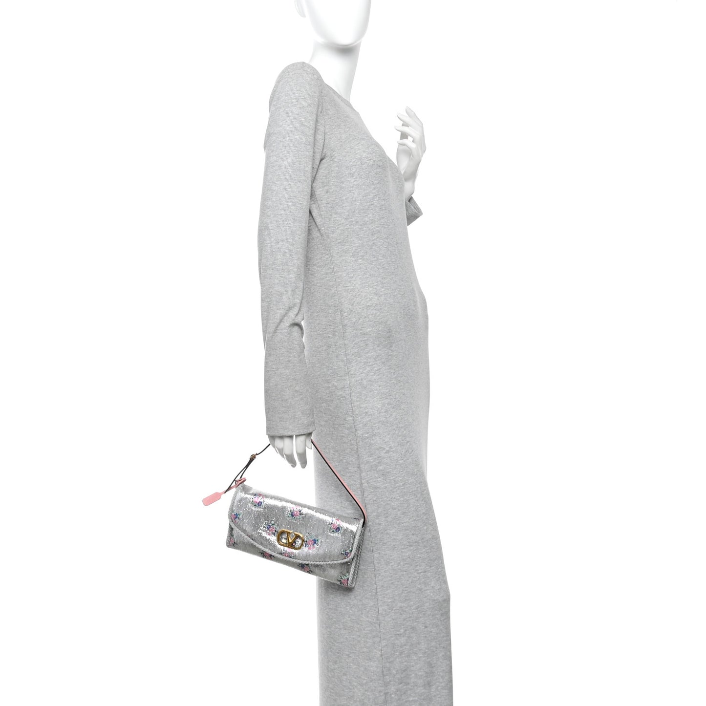 Floral Jacquard Lurex Small DeVain Shoulder Bag Silver