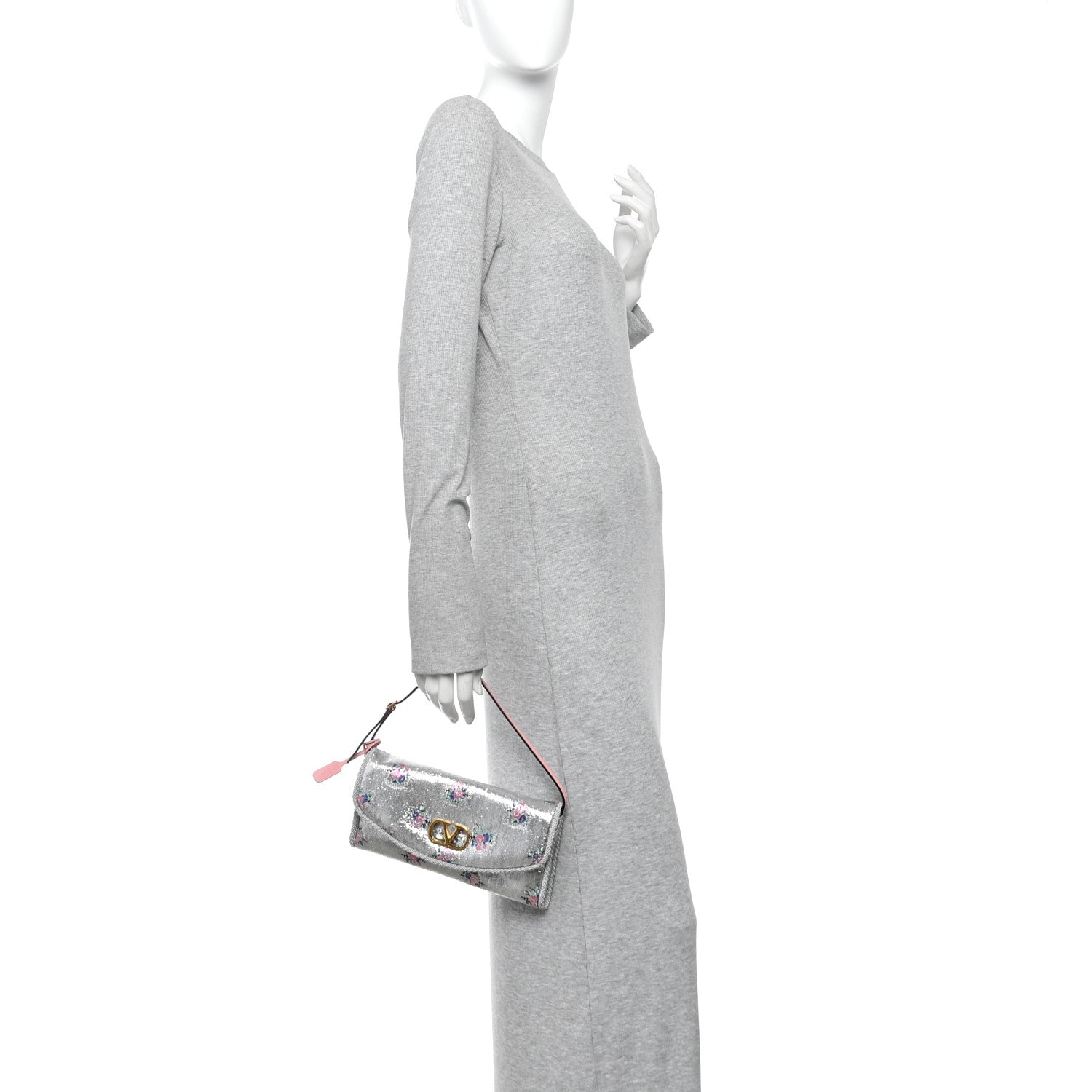 Valentino Garavani Floral Jacquard Lurex Small DeVain Shoulder Bag Silver 2 of 11