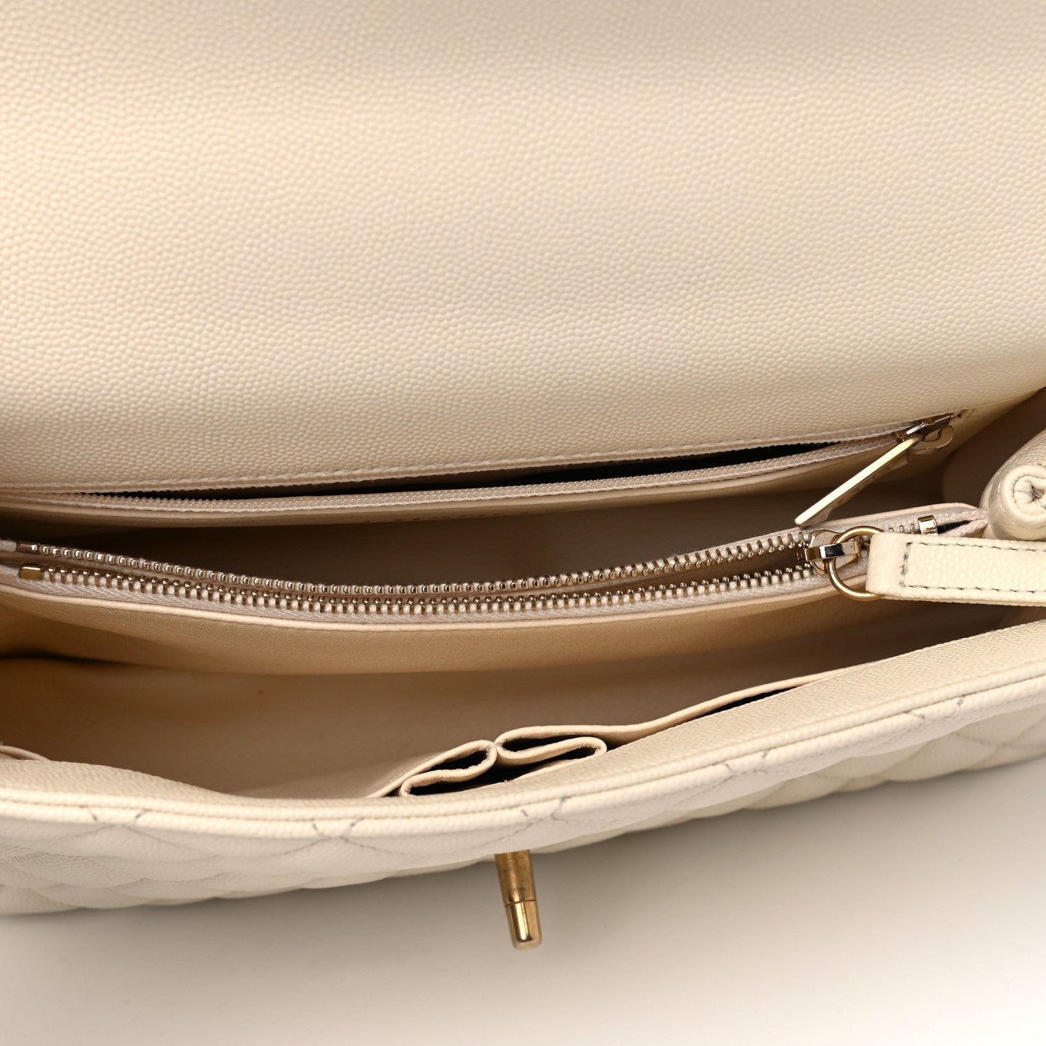 Chanel Caviar Elaphe Quilted Small Coco Handle Flap Ivory 4 of 4