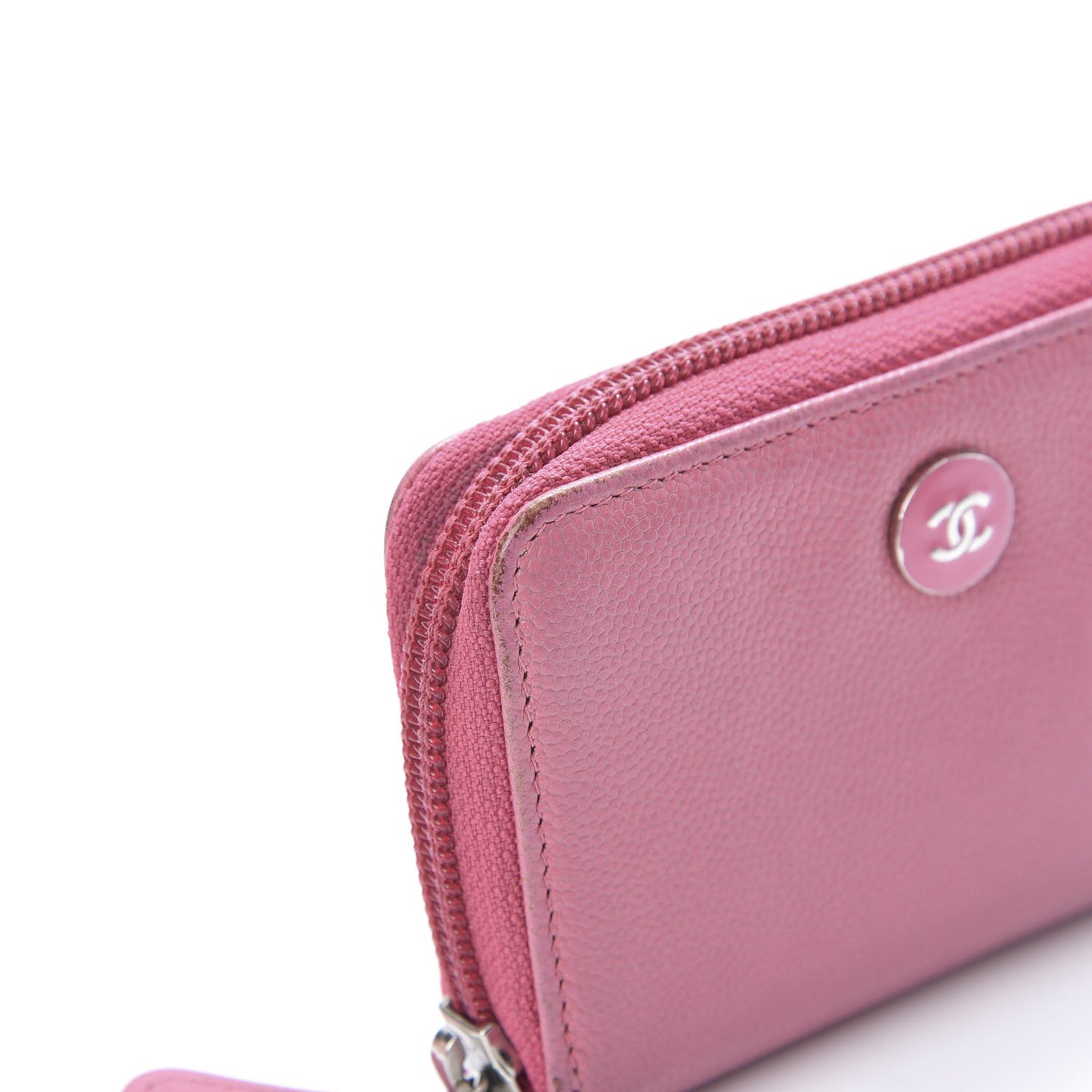 Caviar Button Zip Coin Purse Pink