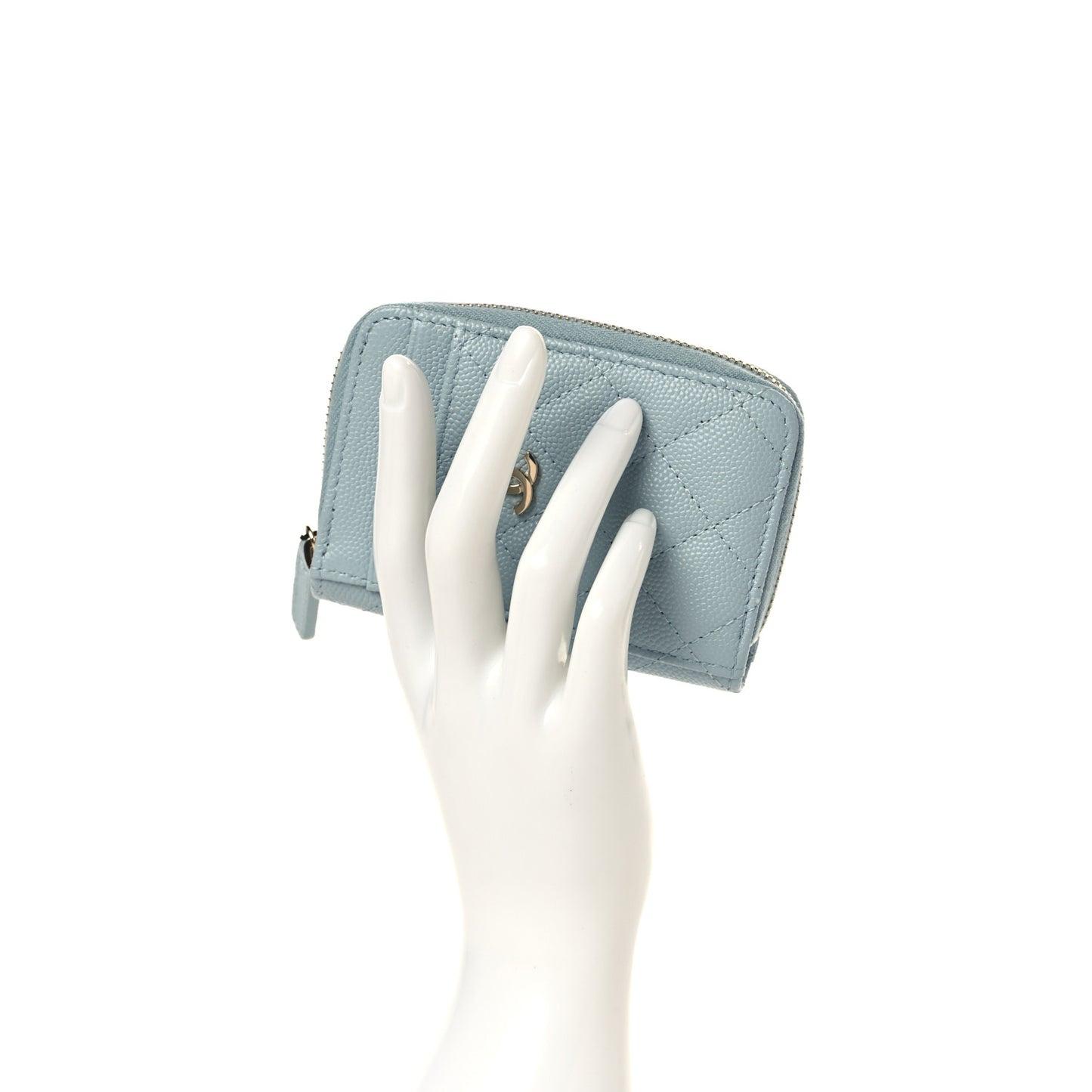 Caviar Quilted Zip Card Holder Light Blue