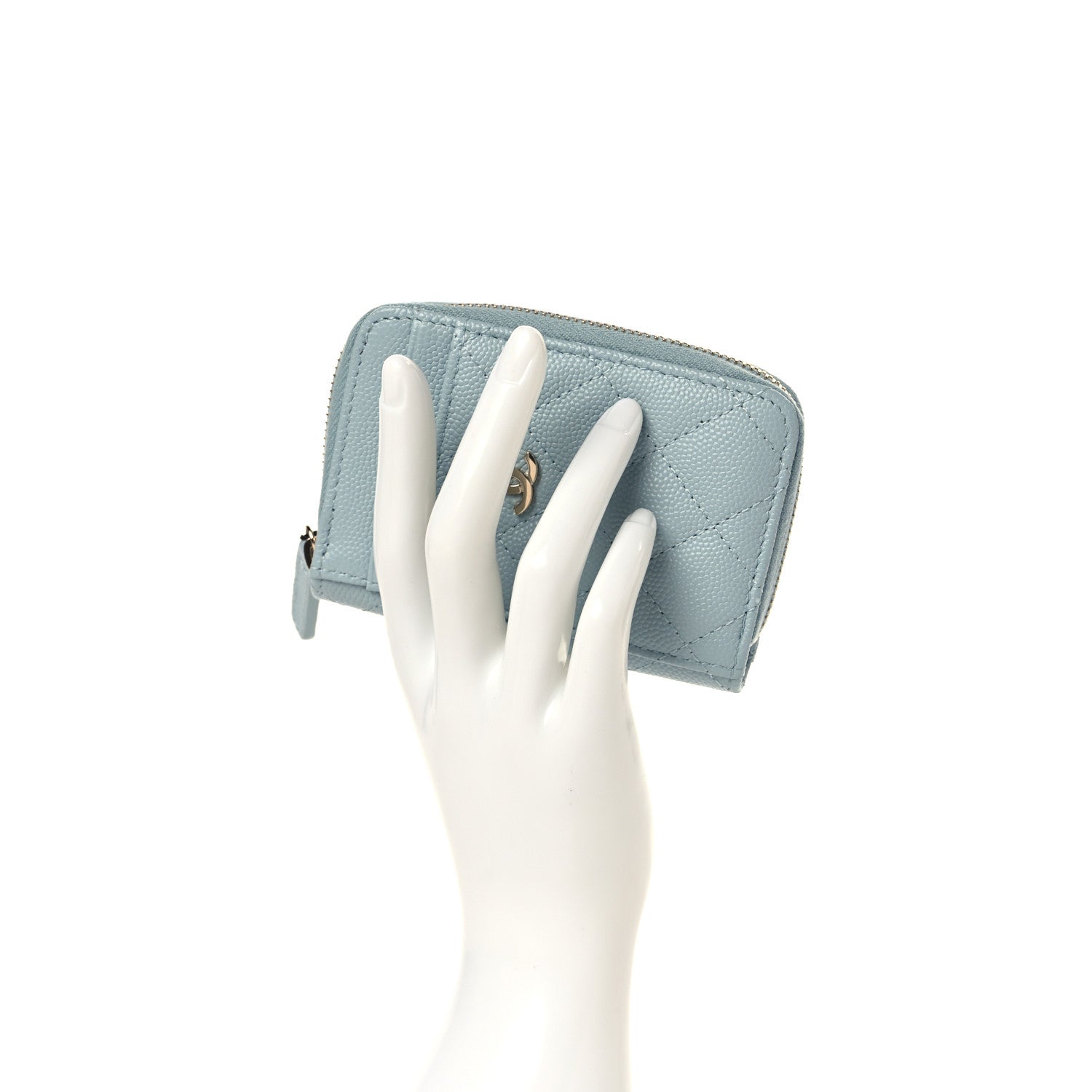 Chanel Caviar Quilted Zip Card Holder Light Blue 2 of 8