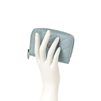 Chanel Caviar Quilted Zip Card Holder Light Blue 2 of 8