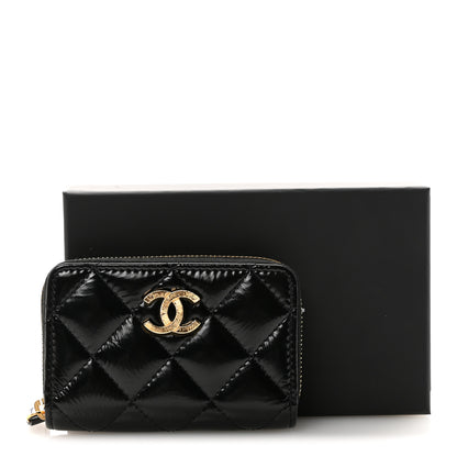 Chanel Shiny Lambskin Quilted Textured CC Zip Coin Purse Black 8 of 8
