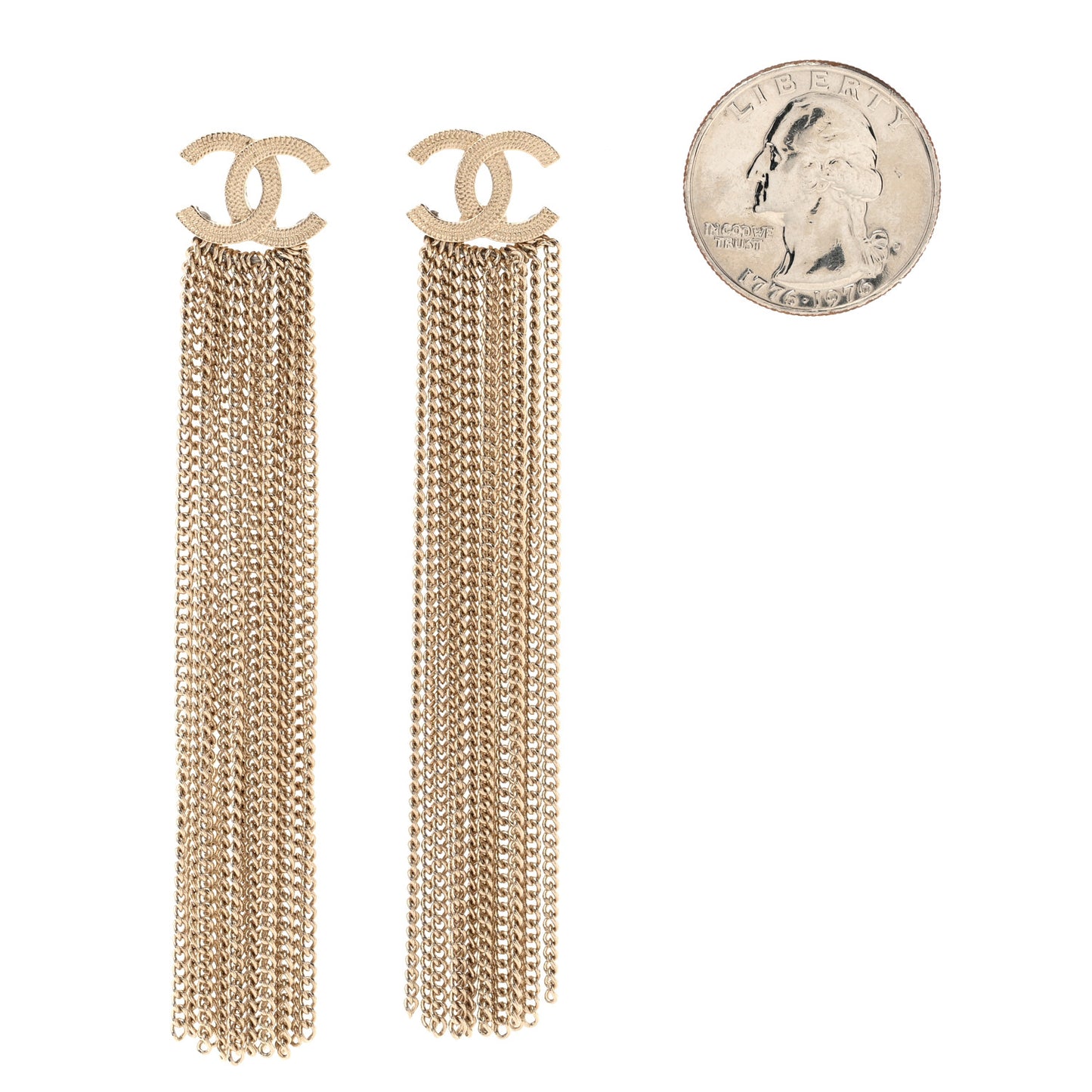 Metal CC Multi Strand Chain Drop Earrings Gold