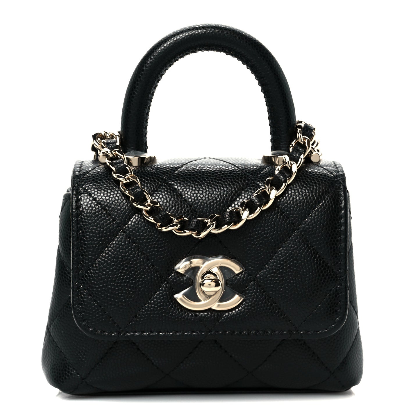 Caviar Quilted Nano Coco Handle Clutch With Chain Black