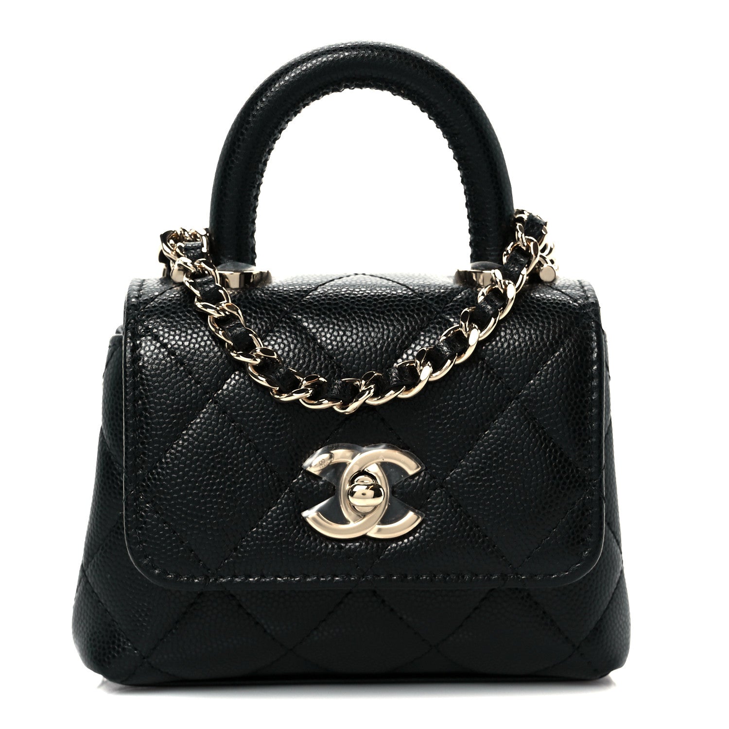 Chanel Caviar Quilted Nano Coco Handle Clutch With Chain Black 1 of 12