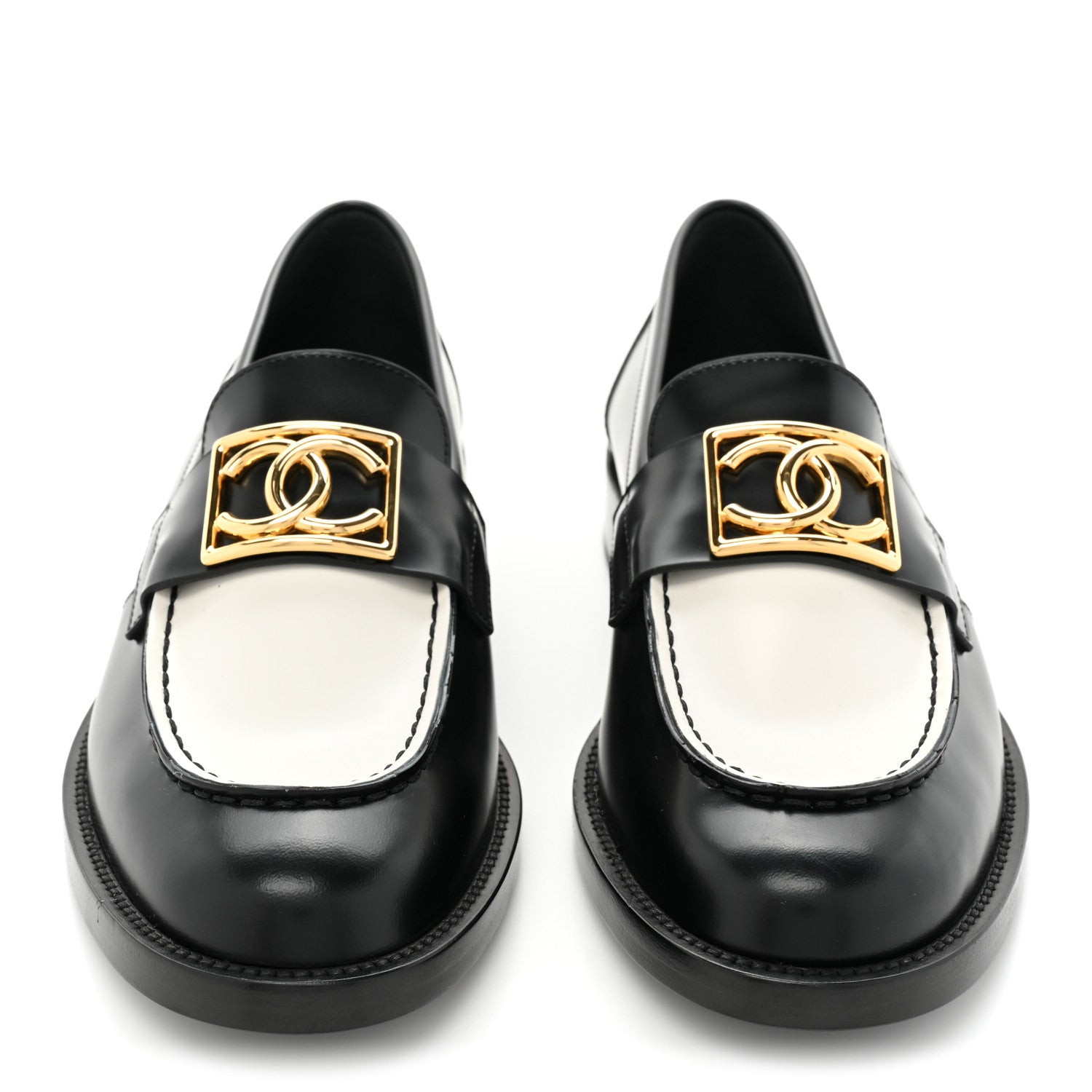 Chanel Shiny Calfskin CC Loafers Black White 38 Black White 2 of 11