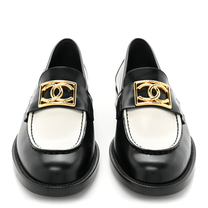 Chanel Shiny Calfskin CC Loafers Black White 38 Black White 2 of 11