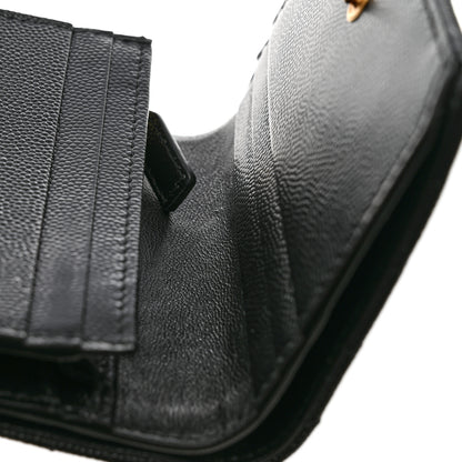 Saint Laurent Grain De Poudre Matelasse Chevron Monogram Flap Card Case Black 8 of 8