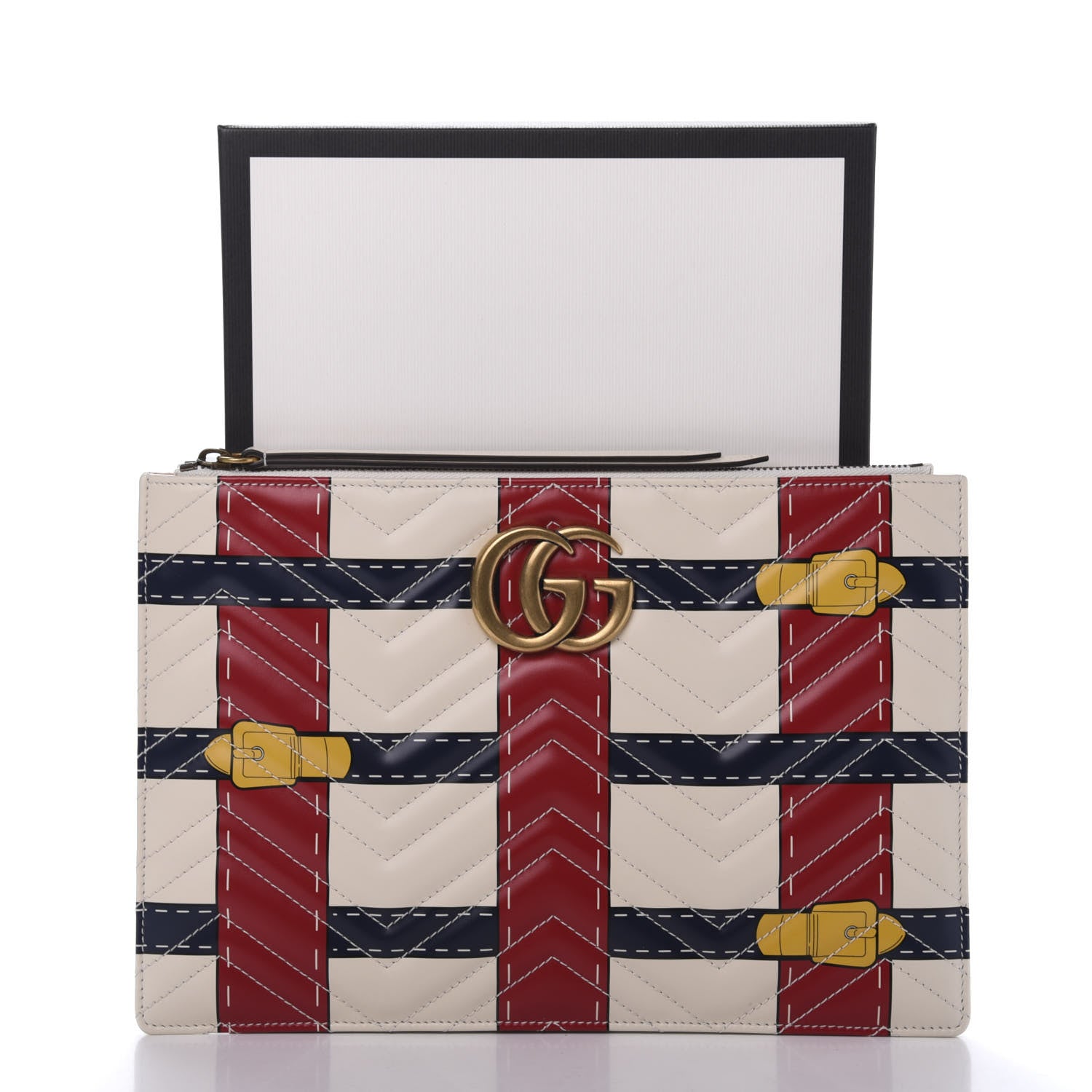Gucci Calfskin Matelasse Trompe L'Oeil Print GG Marmont Zip Pouch White 11 of 11