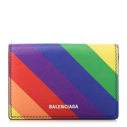 Balenciaga Smooth Calfskin Logo Rainbow Mini Ville Trifold Wallet Multicolor 1 of 7