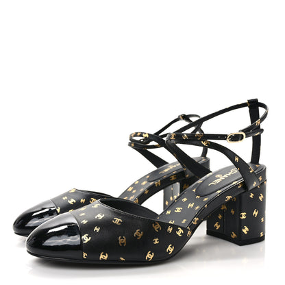 Chanel Printed Lambskin Patent Calfskin CC Slingbacks 41 Black Gold 3 of 9