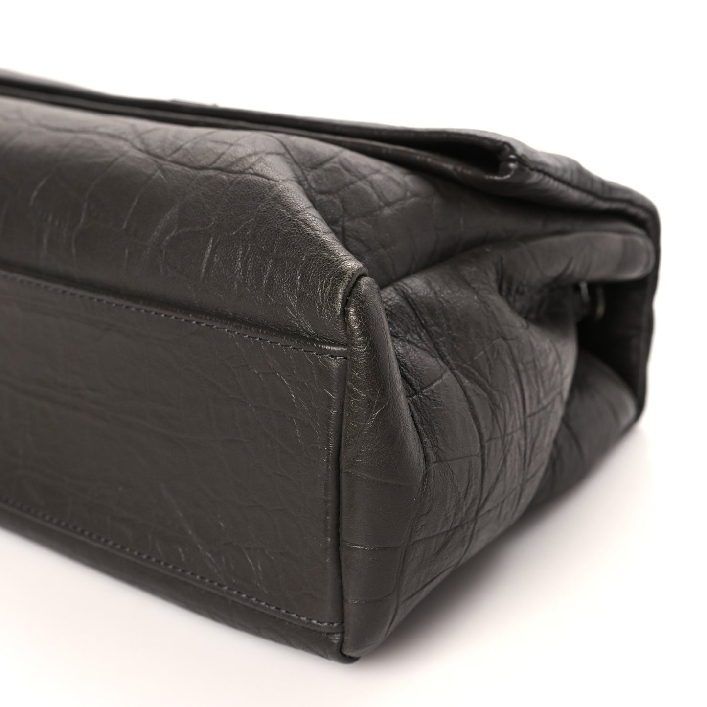 Calfskin Crocodile Embossed Medium West Hollywood Monogram Fold-Over Grey