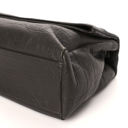 Saint Laurent Calfskin Crocodile Embossed Medium West Hollywood Monogram Fold-Over Grey 9 of 9