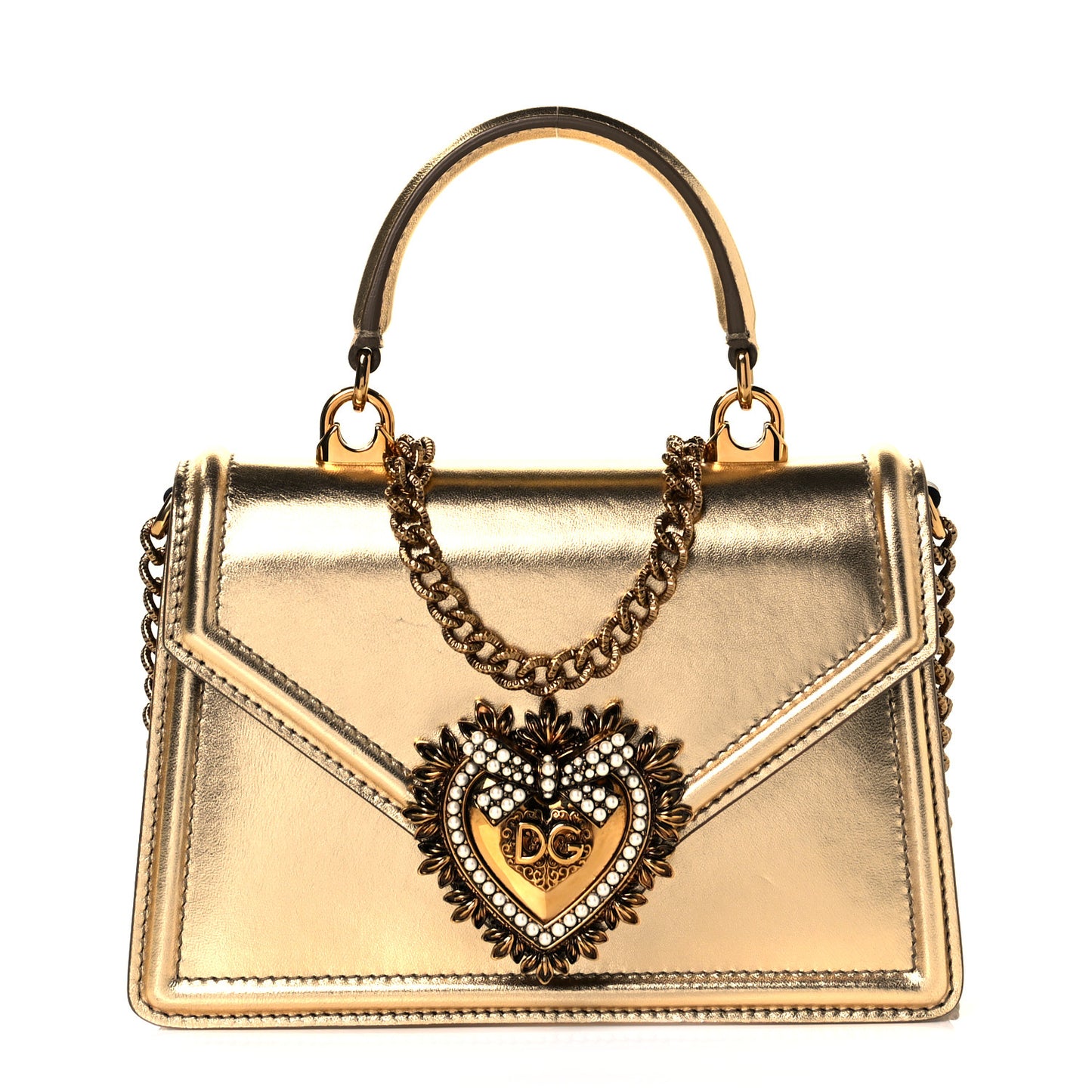 Smooth Calfskin Devotion Envelope Top Handle Bag Gold