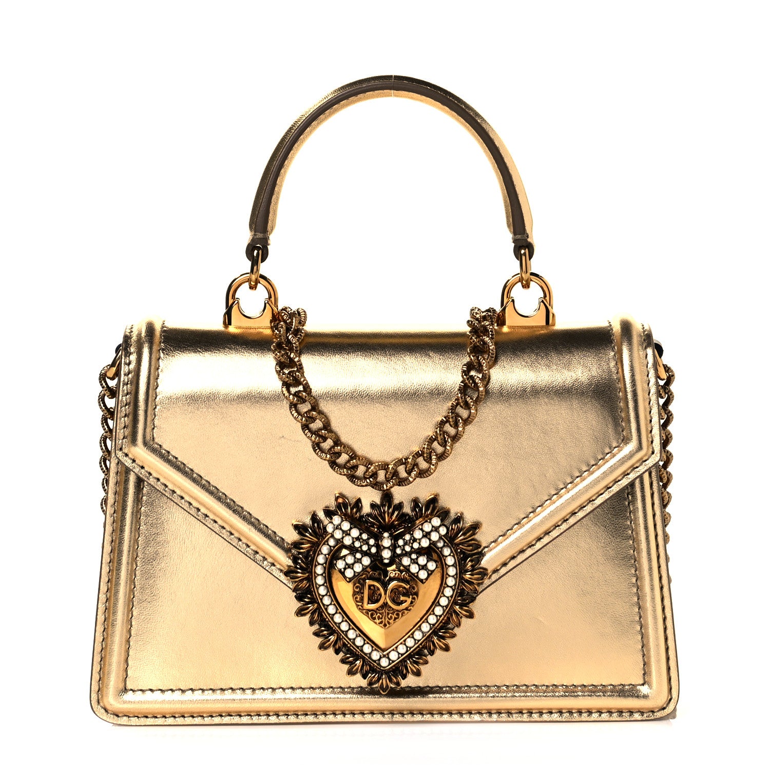 Dolce & Gabbana Smooth Calfskin Devotion Envelope Top Handle Bag Gold 1 of 9