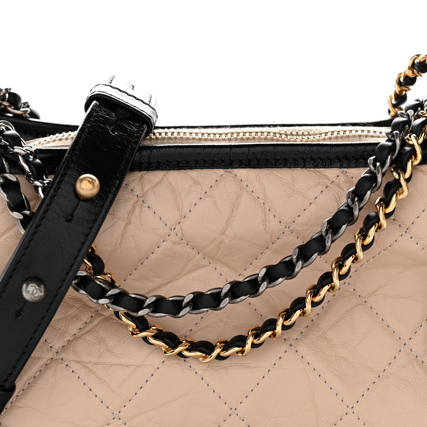 Chanel Aged Calfskin Quilted Small Gabrielle Hobo Beige Black 8 of 11