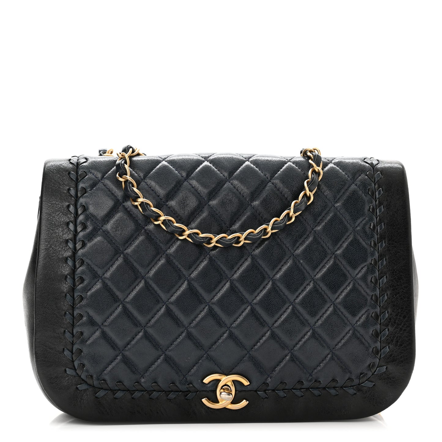 Lambskin Braided Flap Navy Black