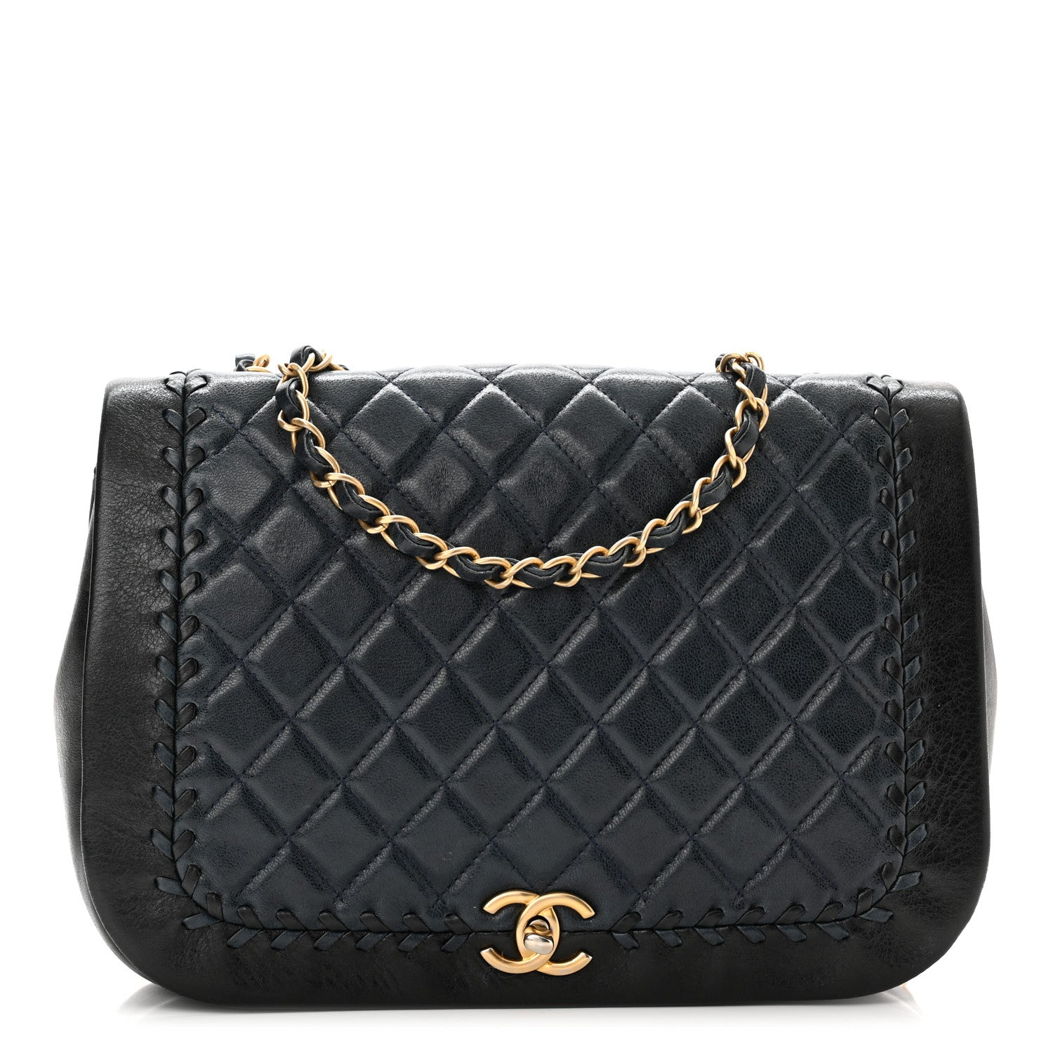 Chanel Lambskin Braided Flap Navy Black 1 of 10