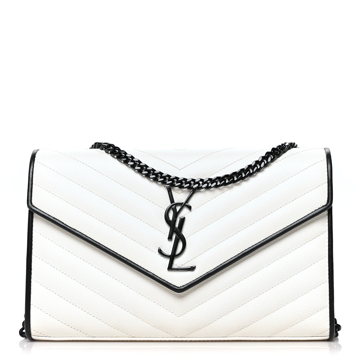 Saint Laurent Grain De Poudre Matelasse Monogram Chain Wallet White Black 1 of 10