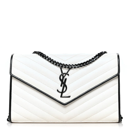 Saint Laurent Grain De Poudre Matelasse Monogram Chain Wallet White Black 1 of 10