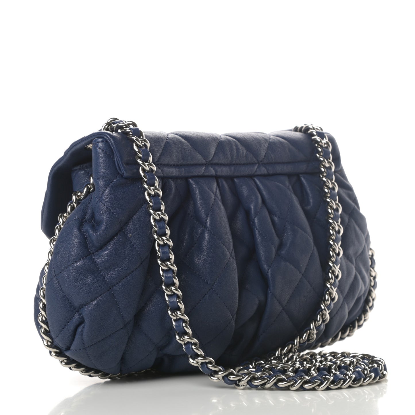 Washed Lambskin Quilted Medium Chain Around Flap Blue