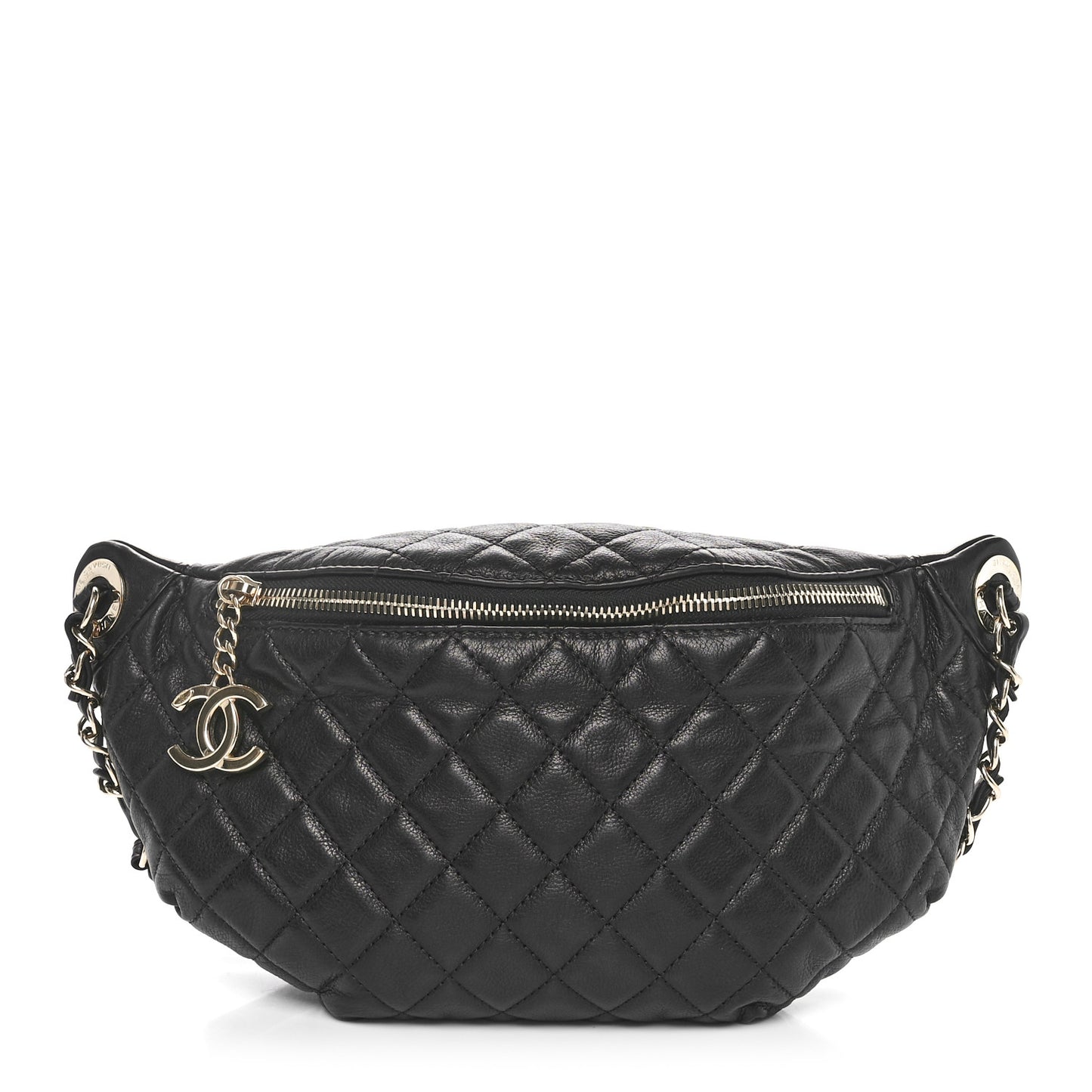Calfskin Quilted Banane Waist Bag Fanny Pack Black