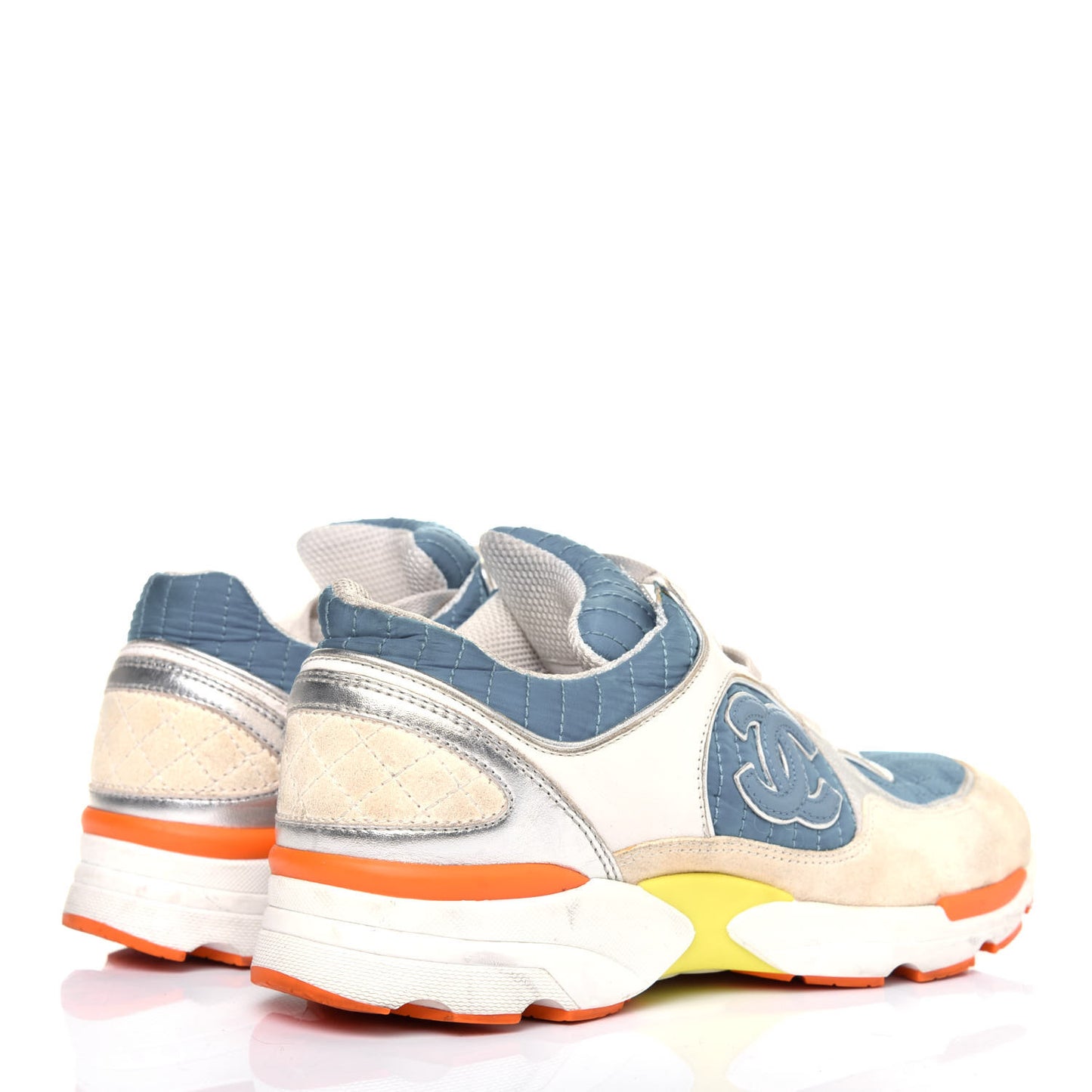Suede Calfskin Fabric CC Sneakers 36.5 Blue White Orange