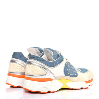 Chanel Suede Calfskin Fabric CC Sneakers 36.5 Blue White Orange 4 of 19