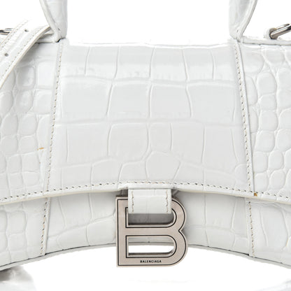 Balenciaga Shiny Calfskin Crocodile Embossed Hourglass Top Handle Bag XS White 11 of 11