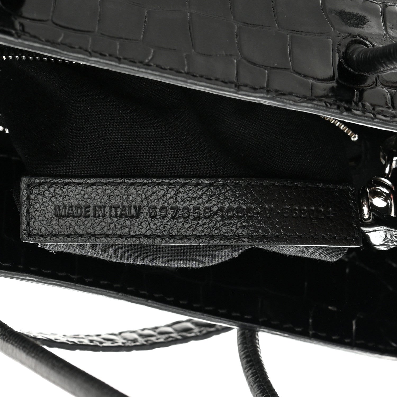 Balenciaga Shiny Calfskin Logo Crocodile Embossed North South Shopper Tote XXS Black White 7 of 15