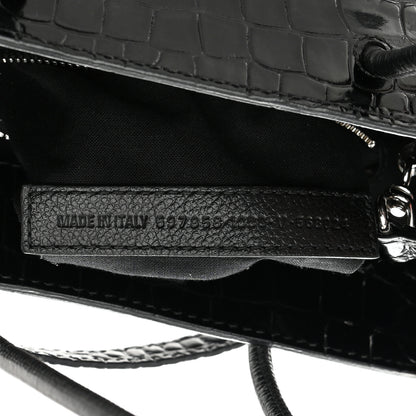 Balenciaga Shiny Calfskin Logo Crocodile Embossed North South Shopper Tote XXS Black White 7 of 15