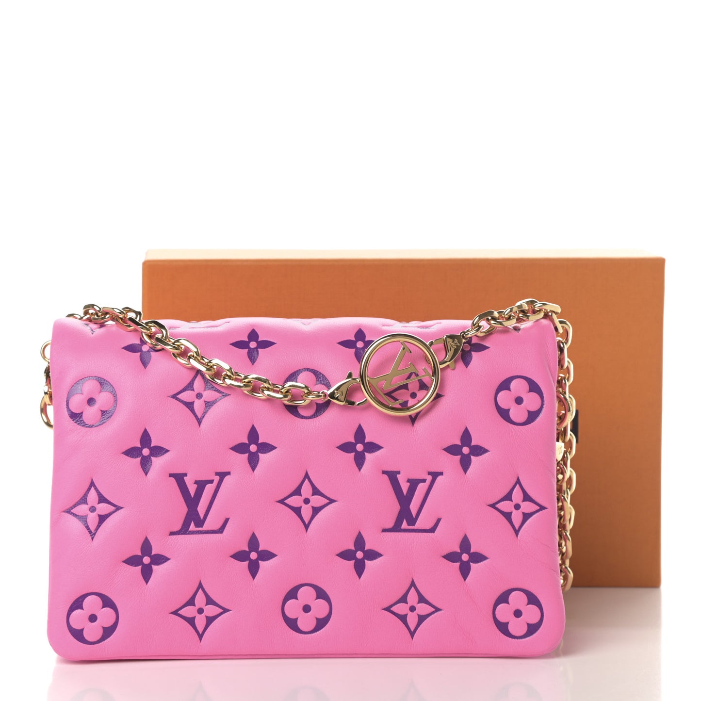 Lambskin Embossed Monogram Vuittamins Pochette Coussin Rose Violet