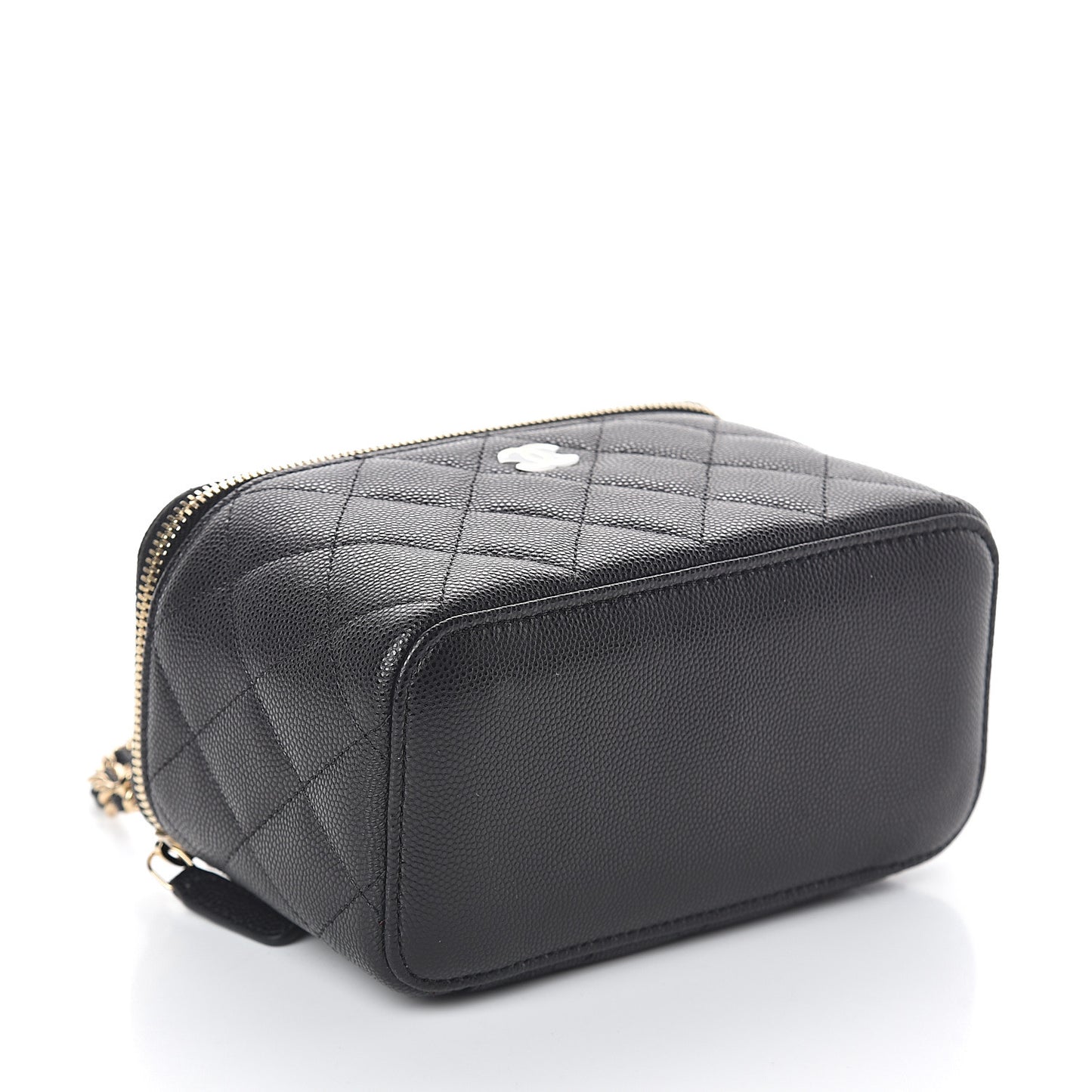Caviar Quilted Small Vanity Case With Chain Black