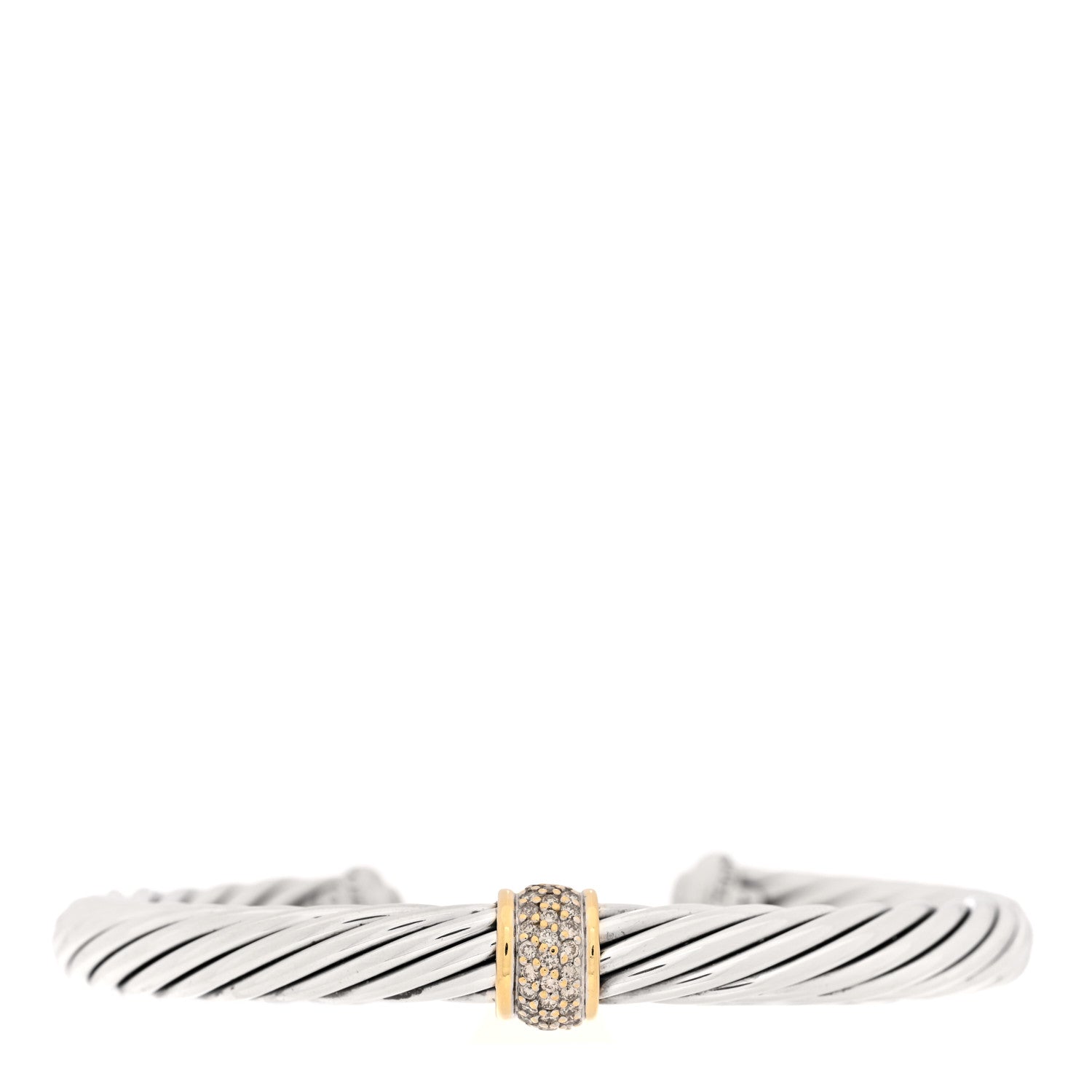 David Yurman Sterling Silver 18K Yellow Gold Diamond 7mm Cable Classics Station Bracelet 1 of 5