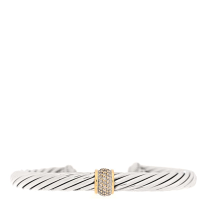 David Yurman Sterling Silver 18K Yellow Gold Diamond 7mm Cable Classics Station Bracelet 1 of 5