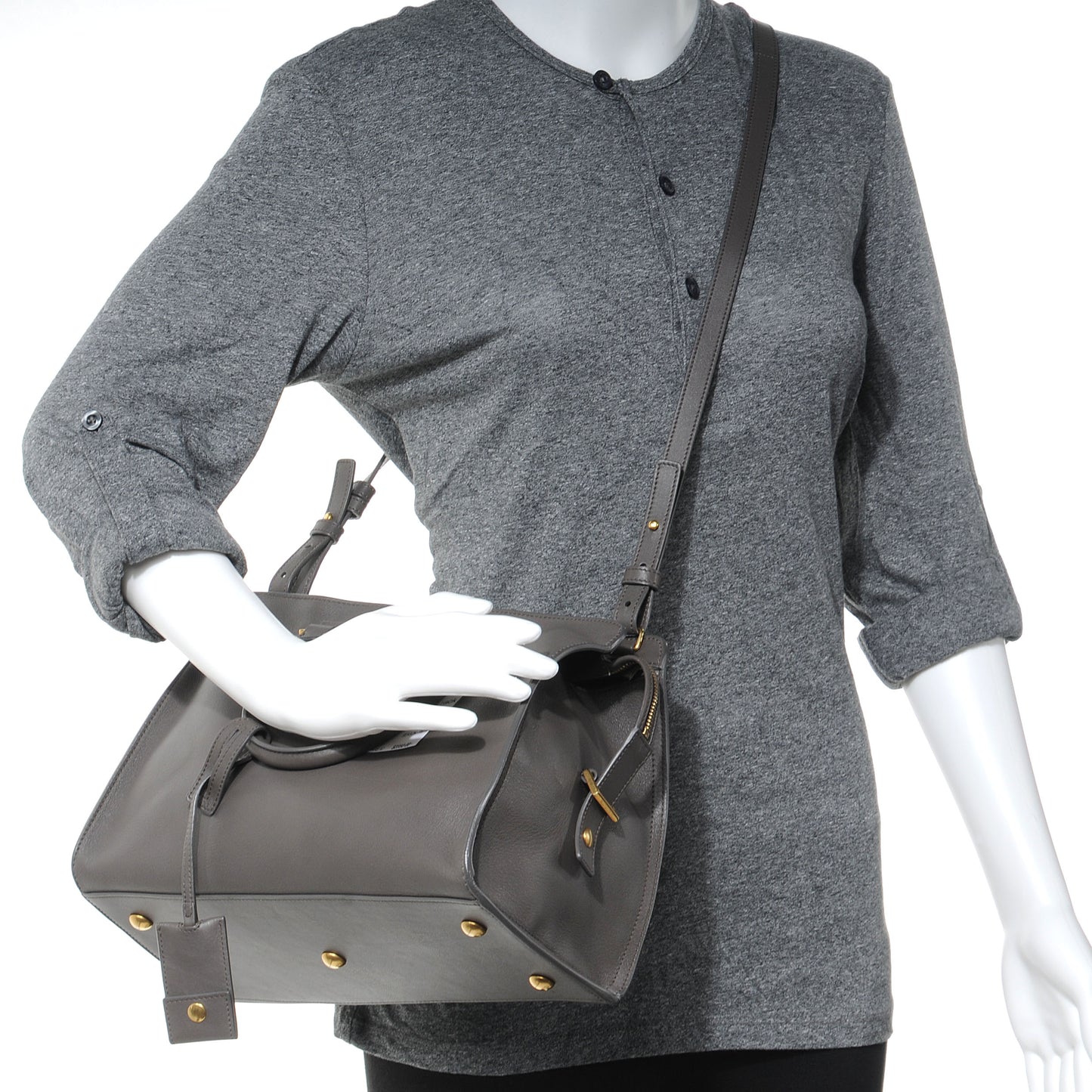 Leather Small Classic Y Cabas Grey
